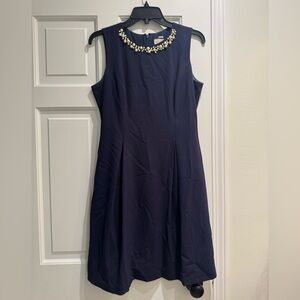 Eliza J Navy Dress with Pearl Embellishment